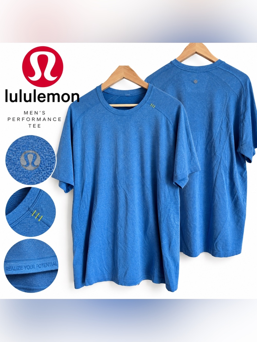 Lululemon Metal Vent Tech Short-Sleeve Shirt in a heathered blue, men’s size XXL